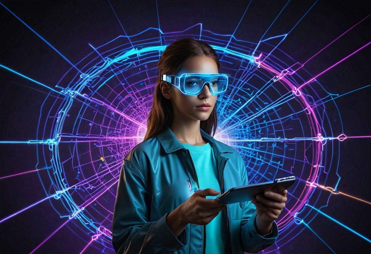 A futuristic digital explorer wearing augmented reality glasses, navigating through a vast, intricate web of neon-lit interconnected nodes and data streams, holding a virtual map and looking curious and determined. The background showcases a blend of colorful, dynamic cyberspace elements, with a sense of vast digital horizons. super-realistic. vibrant colors. white background.